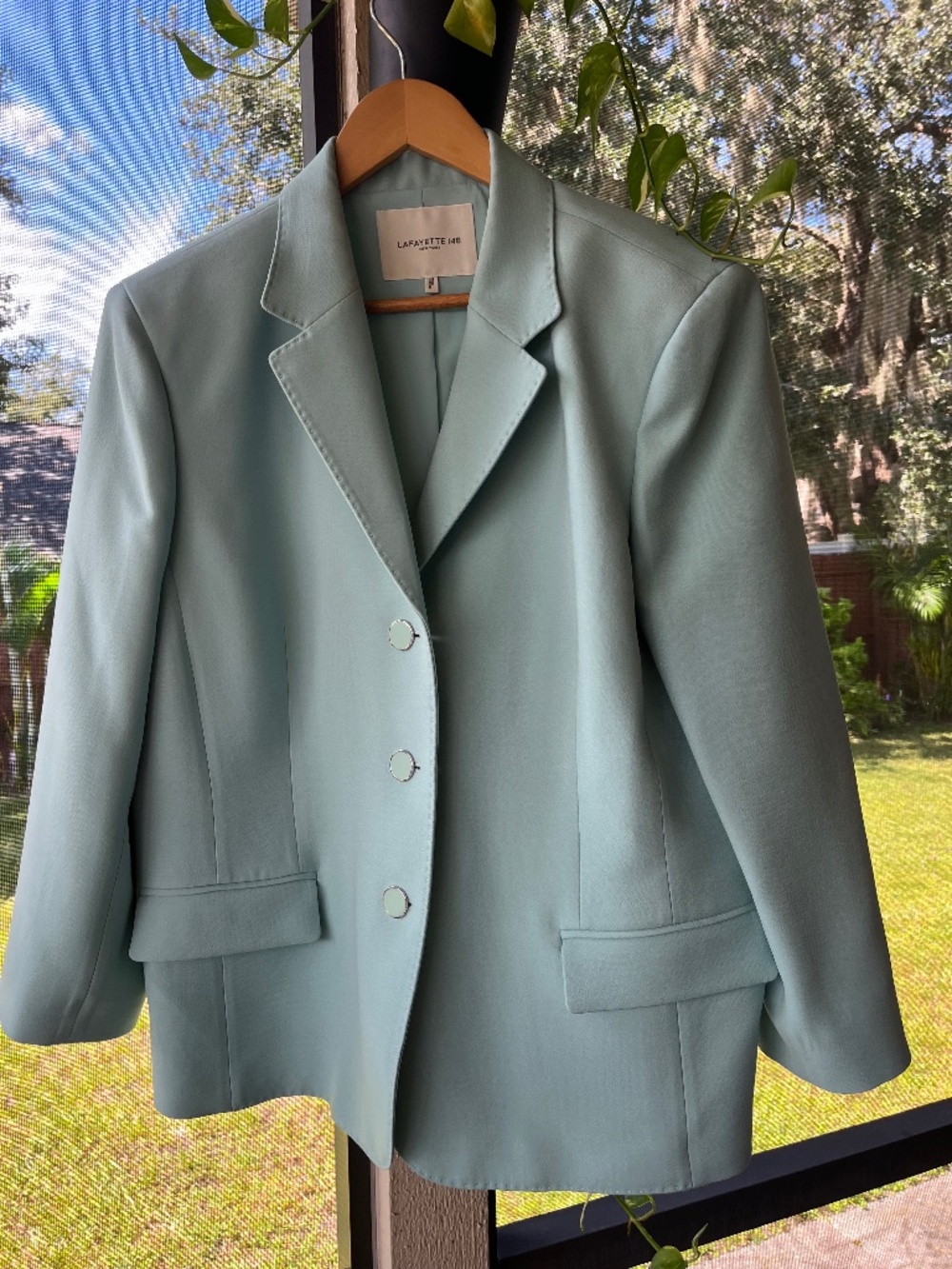 Lafayette 148 NY Tiffany Blue Lightweight Wool +Silk  Blazer sz 18